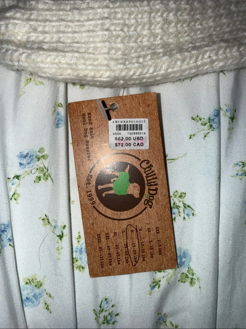 Anthropologie Chilly Dog “Under the Mistletoe” Hand Knit Dog Sweater Holiday